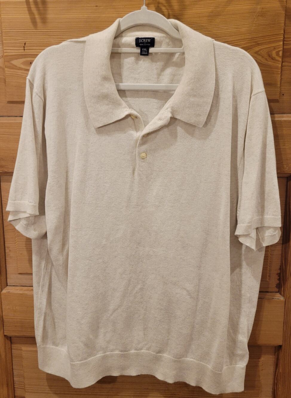 J.Crew Mens XXL Ivory Off White 100% Cotton Knit Sweater Polo Short Sleeve
